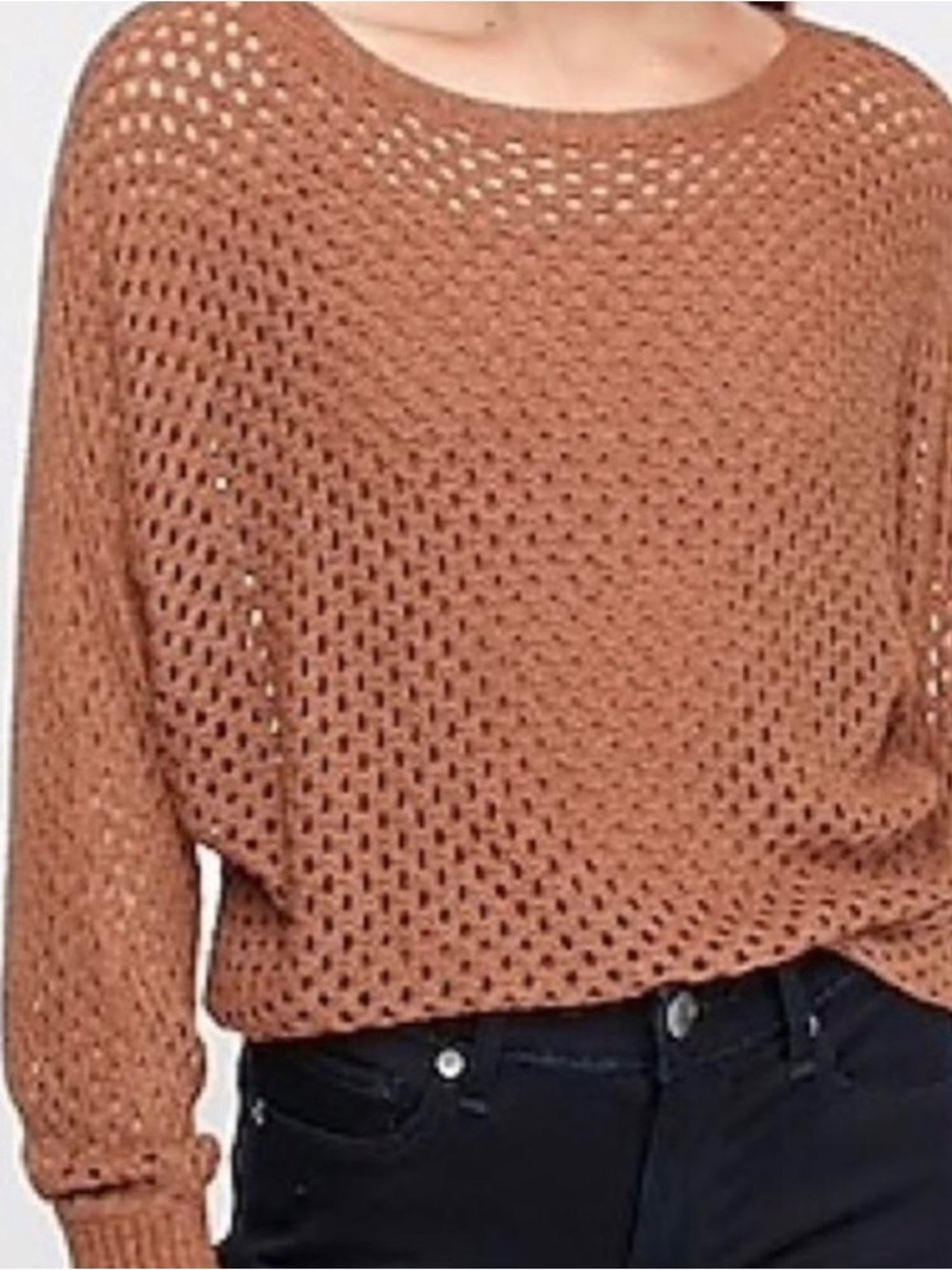 Express Open-Knit Crew Sweater - Rust